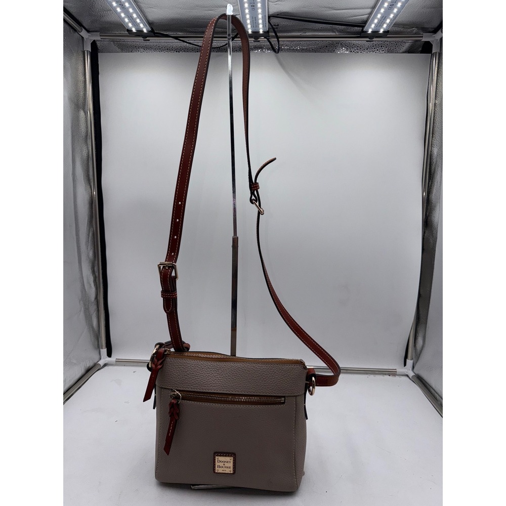 Dooney & Bourke Pebble Grain Leather Crossbody Bag Taupe Elephant Brown Trim